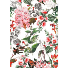 Tela de la ropa de poliester de Living Flower / Bird Woven impreso